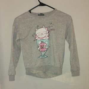 Gray Sweatshirt with Cat Graphic